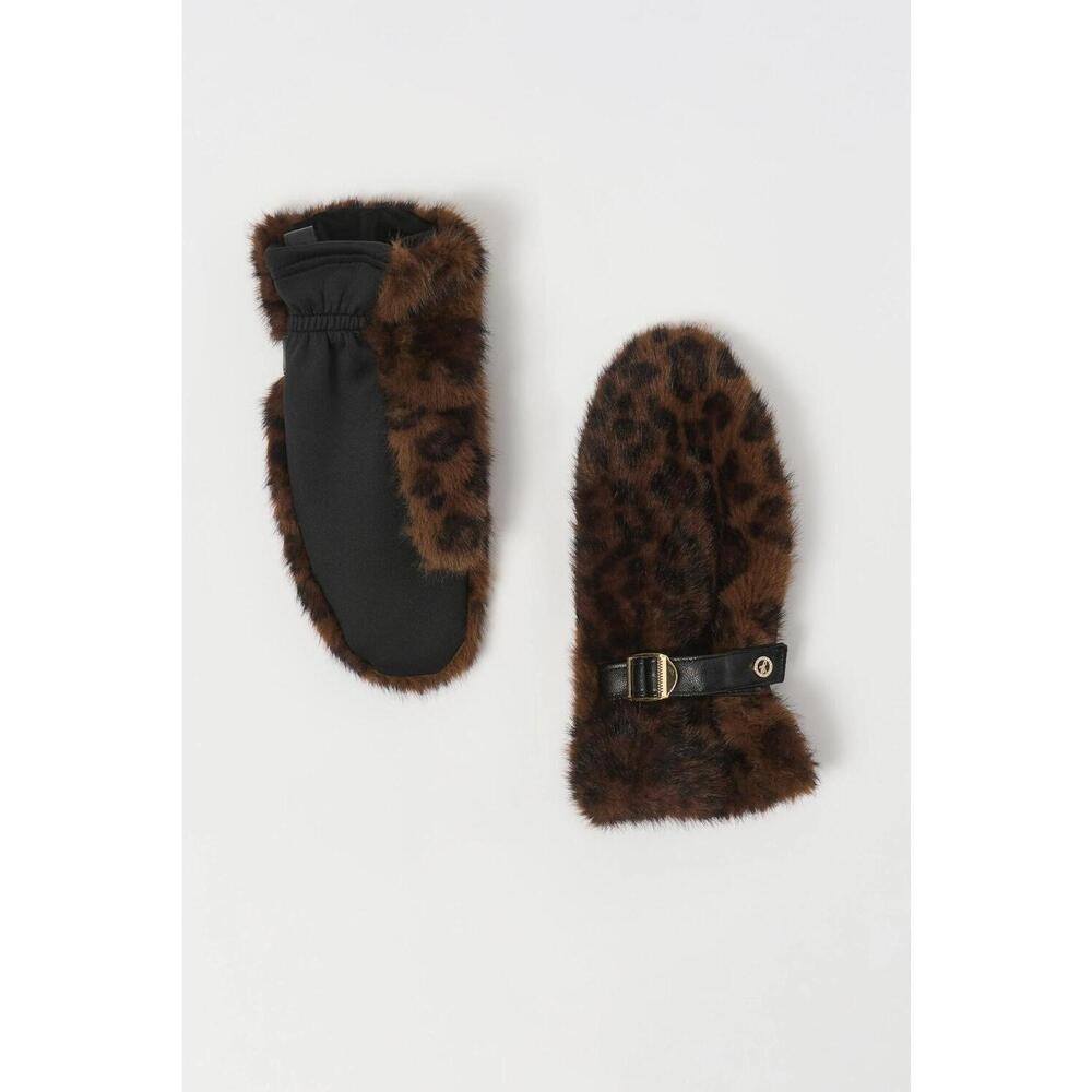 NEW JOSEPH RIBKOFF women's animal print embellished faux fur gloves in beige/bla